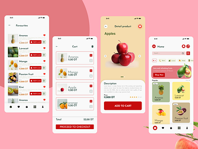 Fruit Selling Mobile App adobe branding clickable mockups ecart design figjam figma fruit selling store graphic design high fidelity mockups invision logo photoshop cc ui xd