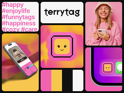 Terrytag. Application and brand identity ai animation app application artificial intelligence brand identity branding gamification graphic design illustration logo logotype mascot mobile motion graphics pink tag typography ui user interface