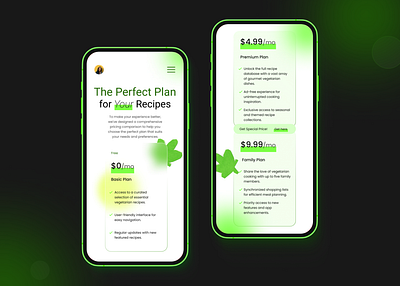 Pricing comparison for a vegetarian recipe app for iPhone app design illustration ui ux