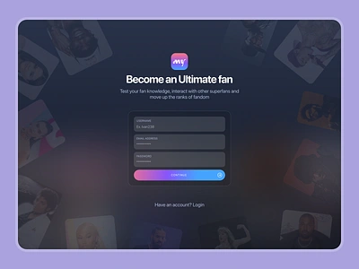 Registration Screen ai clean design fan gamification gamify gpt music register registration screen ui animation web design
