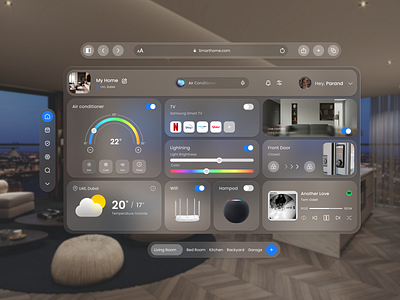 Apple Vision Pro: Smart Home apple vision apple vision pro ar design dashboard glassmorph landing page product design smart home ui ui design user experience user interface ux ux design vision pro vision pro smart home visionos web website design xr design