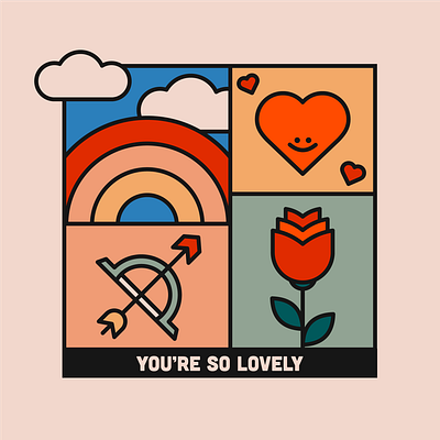 You're so lovely - Valentine's Day 2d 2d illustration art bold colorful design flat illustration flat vector graphic design heart illustration line art line illustration love rainbow rose valentines vector vector art vector illustration