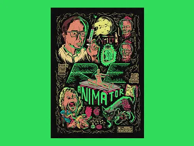 Re-Animator 80s horror 80s zombies evil dead from beyond halil karasu herbert west horror art horror comedy horror movie poster hp lovecraft jeffreycombs movie illustration poster illustration re animator slasher movies stuart gordon