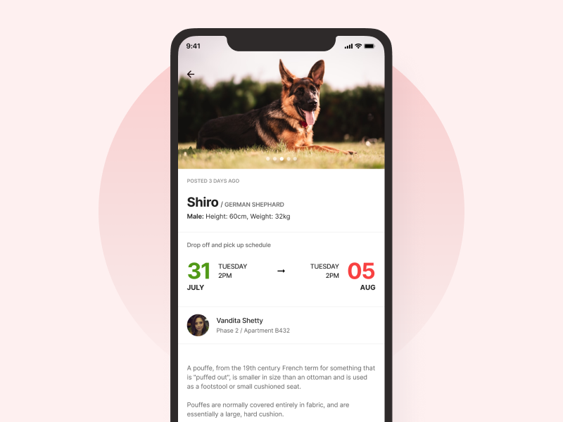 Shared pet care app design minimalistic mobile pet ui