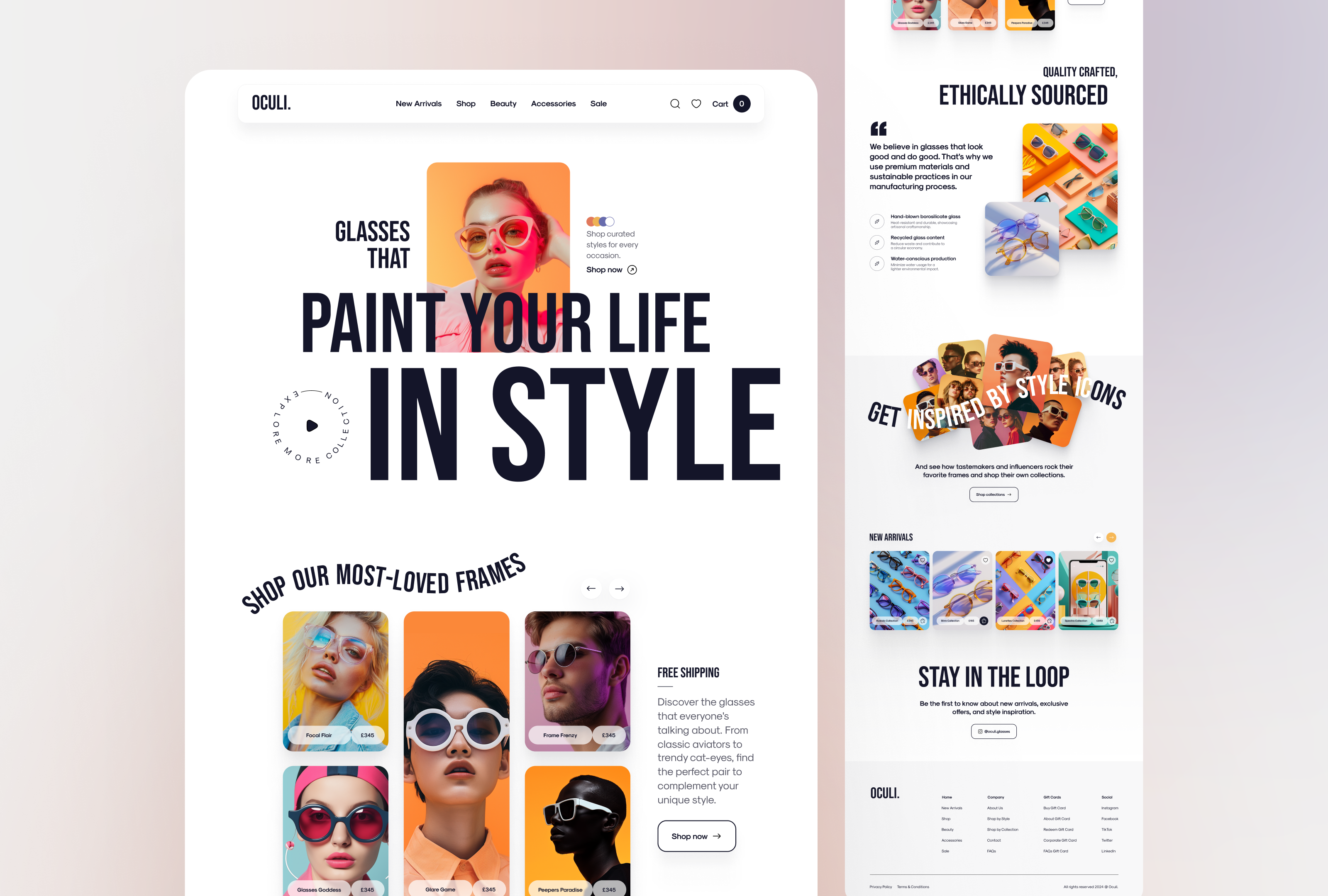 Oculi - Fashion Glasses Landing Page branding concept dailyui design designinspiration desktop e commerce landing page ui uidesign visualdesign web design webdesign