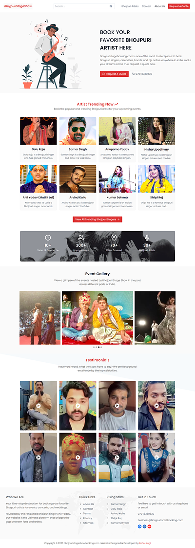 Bhojpuri Stage Show - Website Design artist booking website artist website landing page design singer landing page singer website website design
