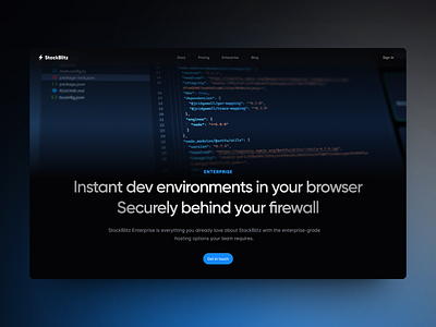 Stackblitz - Enterprise page animation dark mode darkmode design desktop development icons illustration interface landing page marketing site saas tech tech branding ui ui design user experience ux web design website design