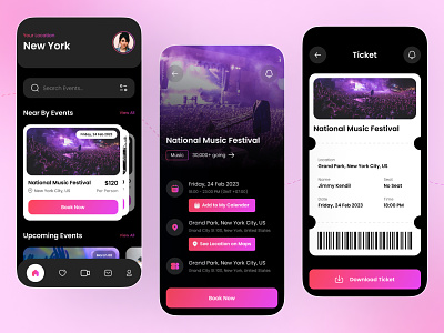 Event Ticket🎟️ Booking Mobile App📱 UI Design android app application booking design event graphic design ios mobile ticket ui ui design ui ux