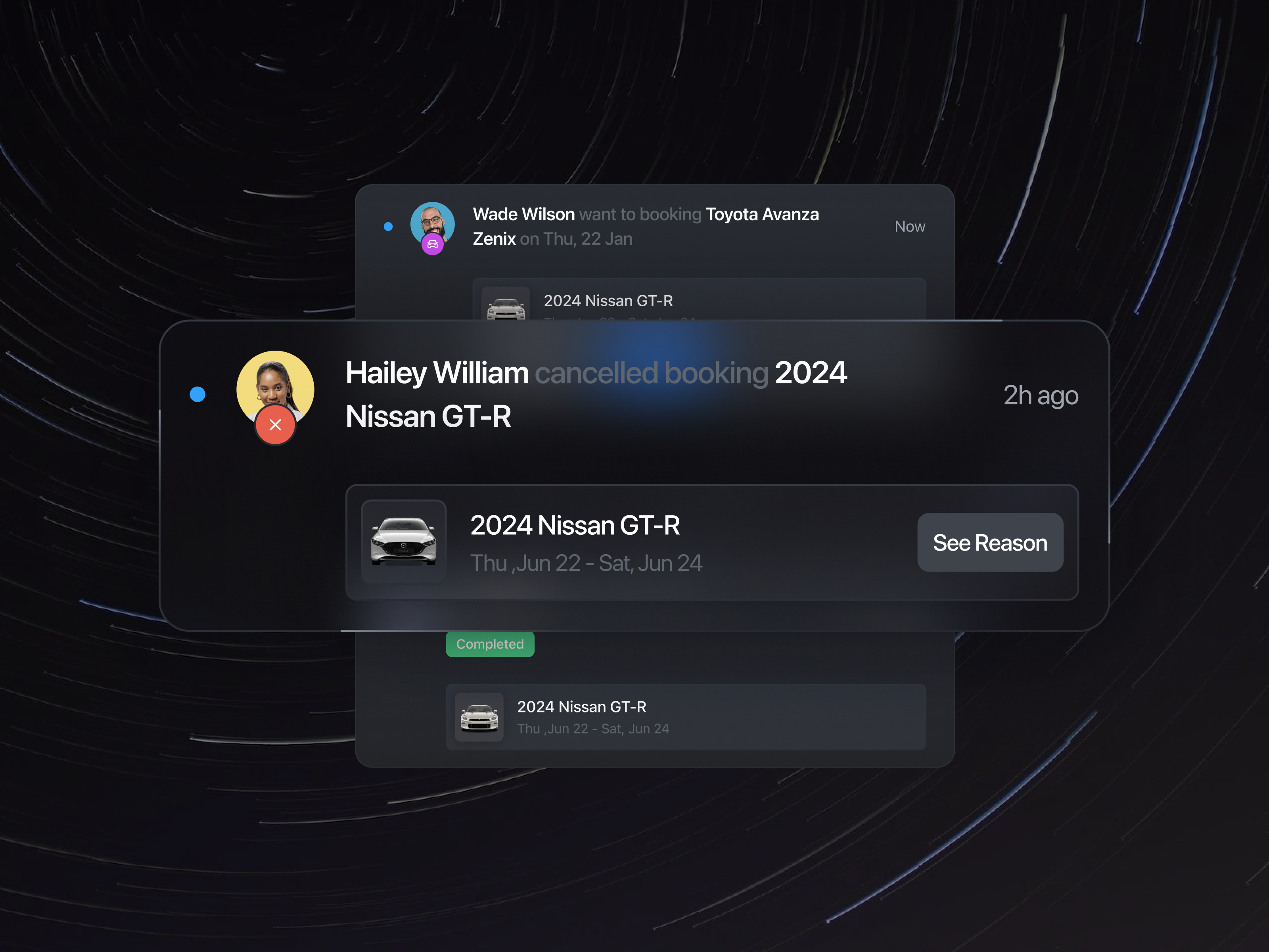 Okegas - Notification Modal alerts car car booking car dashboard car rent clean dark mode minimal modal notification notifications notify popover product design rent rental car dashboard saas simple ui ux