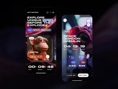 Nifty.Minters - NFT App appdesign dailyui design designinspiration midjourney mobile nft nftapp ui uidesign