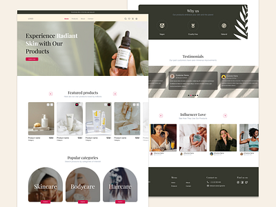Skincare website landing page design web landing page ui ui ux user interface design ux visual design webpage design website