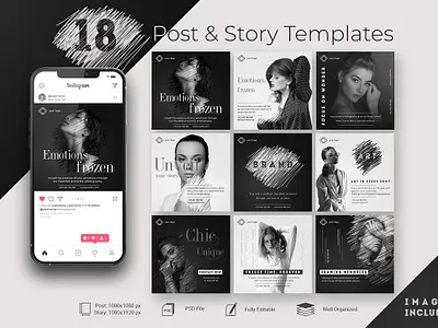 Chic and Fashion Instagram Post & Story Template banner banner design black and white chic fashion fashion design template fashion post template fashion template instagram instagram feed instagram post template instagram story template instagram template minimal post post template social media story story template template