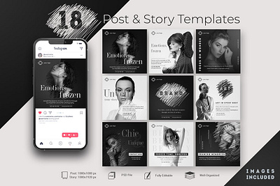 Chic and Fashion Instagram Post & Story Template banner banner design black and white chic fashion fashion design template fashion post template fashion template instagram instagram feed instagram post template instagram story template instagram template minimal post post template social media story story template template