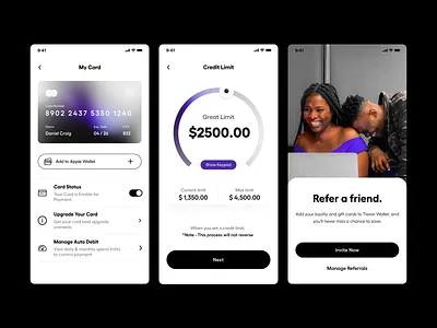 Credit Card - Mobile App Design agency app ui branding clean credit card credit card payment credit limit dark finance finance app ios app mobile app mobile ui payment product design typography ui ui ux user experience ux