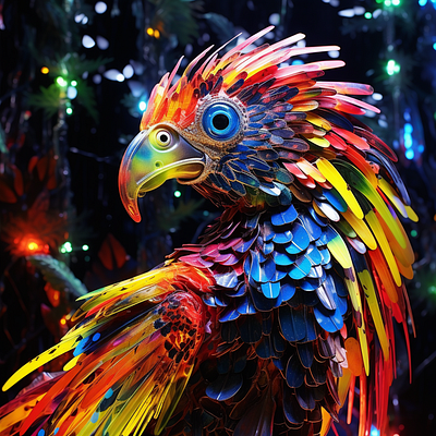 Prompt | Dreamy bird in jungles 3d ai ai art cgi chatgpt colorful forest generated gradient holo illustration midjourney parrot photo prompt prompting for likes rainbow robot web3 wild