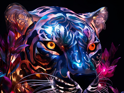 Prompt | Dreamy tiger in jungles 3d ai ai art animal c4d crypto generated holo illustration jungle liquid midjourney neon projection mapping prompt prompting for likes realistic render web3