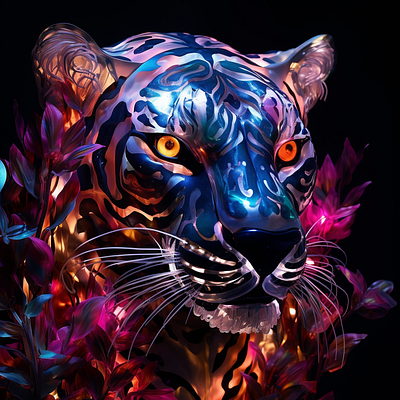 Prompt | Dreamy tiger in jungles 3d ai ai art animal c4d crypto generated holo illustration jungle liquid midjourney neon projection mapping prompt prompting for likes realistic render web3