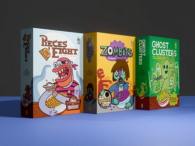 Cereal mascots 3d cereal design food ghost illustration lettering packaging pirate zombie