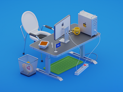 3D Workplace 3d 3d designer blender clay computer design illustration isometric ortographic render wireframe workplace