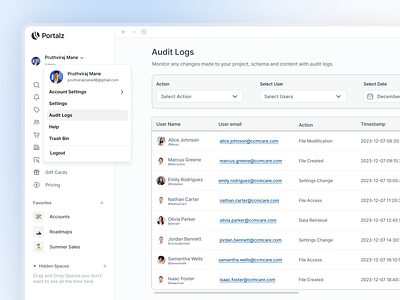 Audit Logs - Portalz Dashboard Design app design audit log dashboard dashboard ui design logo ui ui design uiux web