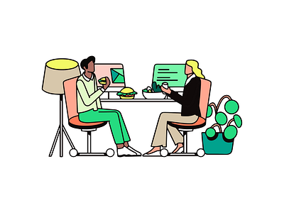 Lunchbreak 2d catering chatting food handdrawn illustration illustrator lunch lunchbreak office officespace people team teamwork ui vector work working