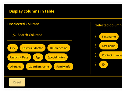 Dark theme- table column selection table column selection ui ux