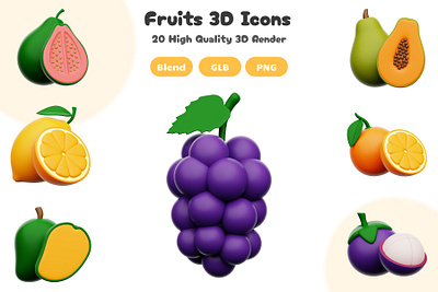 Fresh Fruits 3D Icons 3d 3d artwork 3d blender 3d icon 3d illustration blender blender 3d design design element element food fruit healthy icon illustration summer uiux