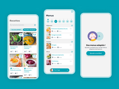 Beaba & Moi baby food domotic food processor graphic design interface meal plan mobile application recipes smartphone ui ux