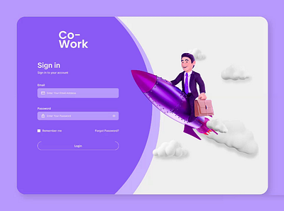 Minimalist 3D Character Login Page - CoWork 3d 3d character animation app design figma graphic design login page register page ui uiux user interface