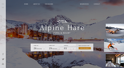 Landing page for the Alpine Hare Hotel in the Alps design hotel landing ui