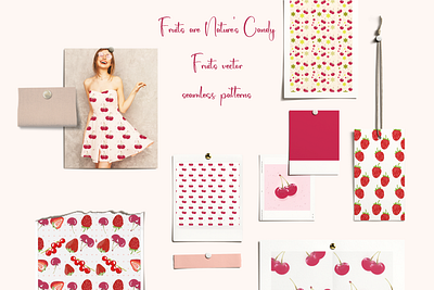 Fruits are Nature's Candy : Fruits Seamless patterns candy fruits cherry design dress dress fruits fabric fabricdesign fruits fruits seamless patterns graphic design illustration pattern red red berry seamlesspattern strawberry swatch textile textile design vector