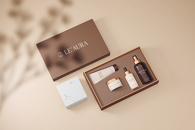 le' Aura - Cosmetics Packaging Design abstract brand identity cosmetics cosmetics branding cosmetics logo cosmetics packaging logo logo design modern skin skincare skincare branding skincare logo skincare packaging wordmark wordmark logo
