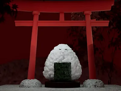 Onigiri breath animation character animation cinema 4d japanese onigiri redshift torii