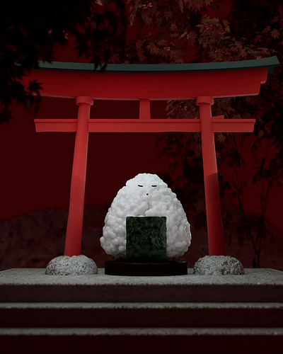 Onigiri breath animation character animation cinema 4d japanese onigiri redshift torii