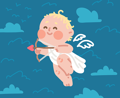 Cupid on a mission arrow baby blonde cupid cute drawing february hand drawn heart illustration illustrator love minimal valentine valentines vector wings
