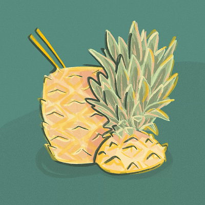 Pineapple vacation drink illustration midcentury modern procreate vector