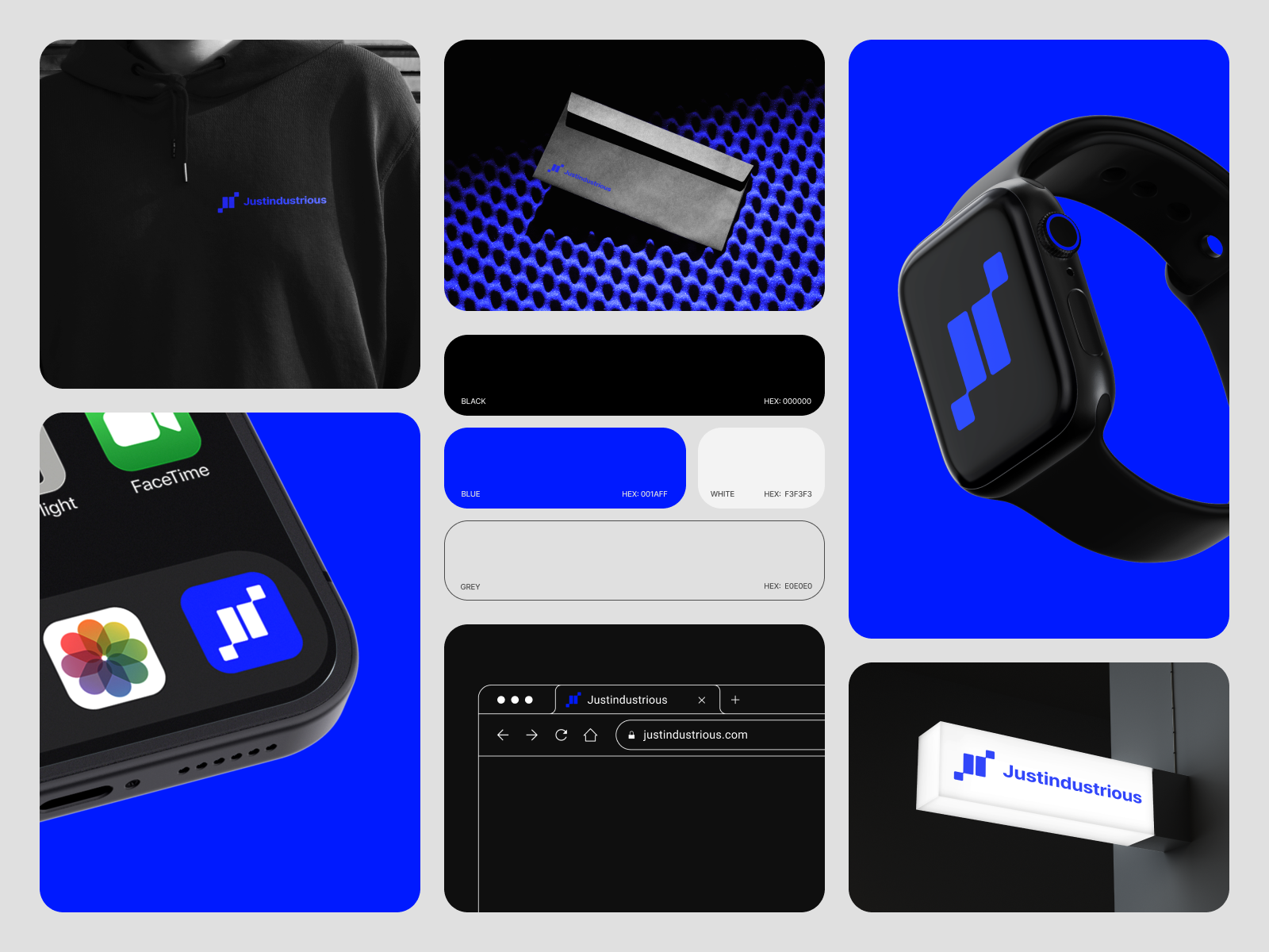 Justindustrious brand identity branding business company company brand envelope favicon graphic design icon logo logodesign logotype management minimal presentation sign simple smartphone symbol watch