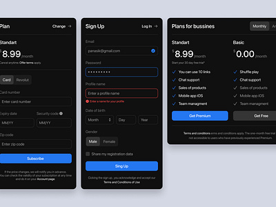 Plan&Payment appdesign darktheme interface intuitive mobileappdesign premiumfeatures pricingplans signupprocess sleekdesign subscription subscriptioninterface uidesign userexperience ux webdesign