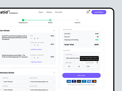 Cart Page UI Design cart cartdesign cartpage cartui cartuiux design onlinecourse payment paymentpage ui uidesign uiux uiuxdesign uxdesign webdesign webinarui webinarweb websitedesign