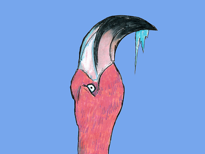 Flamingo Popsicle (on light blue bg) drawing flamingo icecream illustration