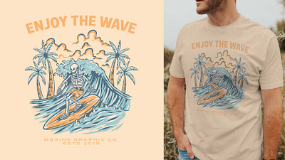 Skeleton Enjoying Beach Wave High Tide Illustration branding design graphic design illustration logo mountain nature vector
