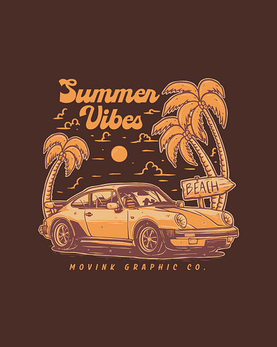 Vintage Retro Classic Car with Summer Vibes Illustration branding design graphic design illustration logo mountain nature vector