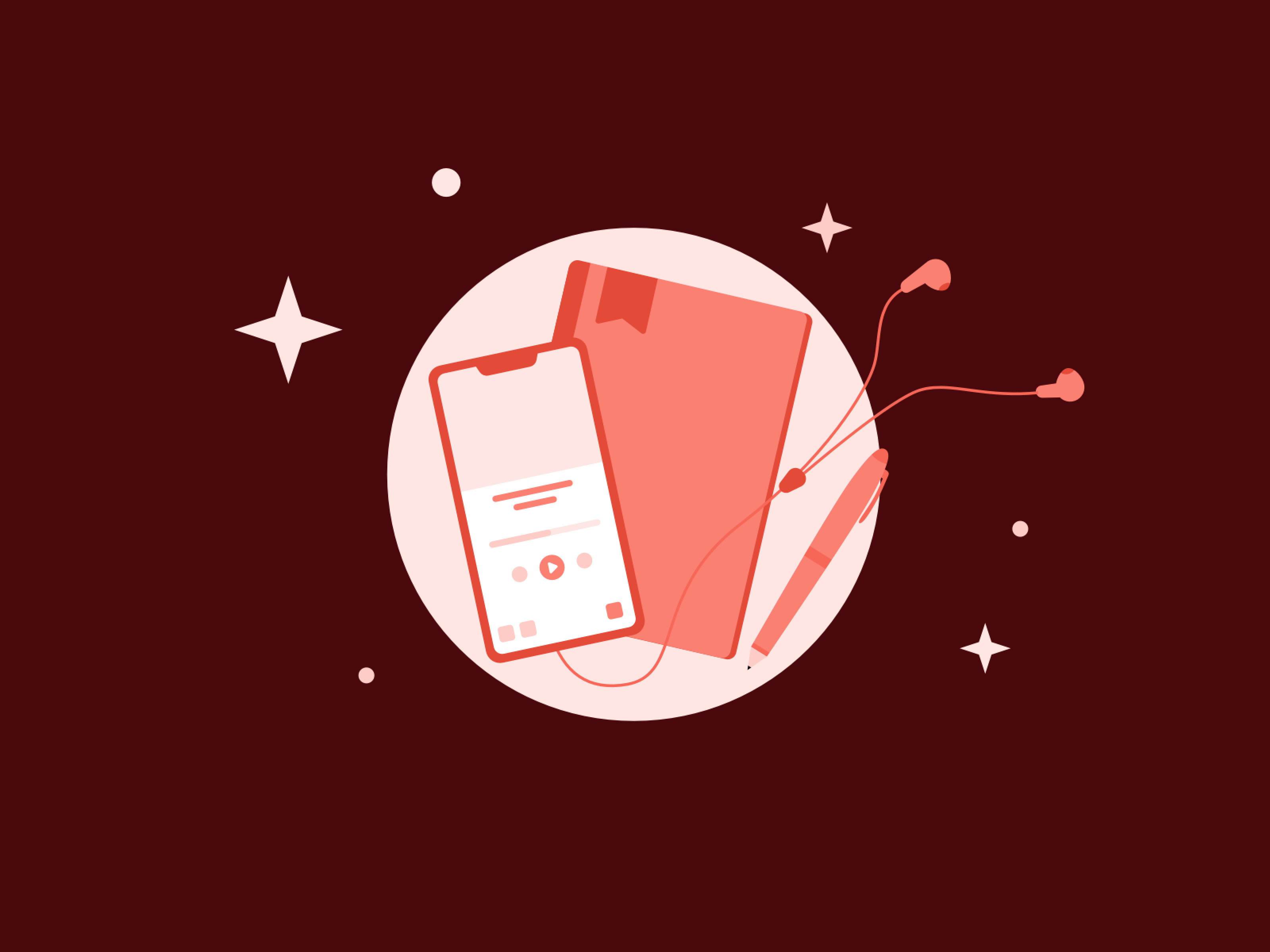 Audiobook App app audio audiobook audiobook app book bookmark empty screen headphone listening music pen phone stars