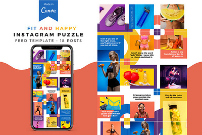 Fit and Happy Canva Instagram Puzzle black and gold canva template gold highlight icons instagram instagram canva instagram feed instagram icon instagram post instagram stories instagram story puzzle feed social media social media canva template template canva