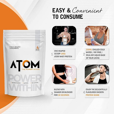 Optimize Fitness Journey: Exploring Atom Whey Protein Benefit atom way protin belly fat loss branding flat belly tonic health drink health supplement illustration