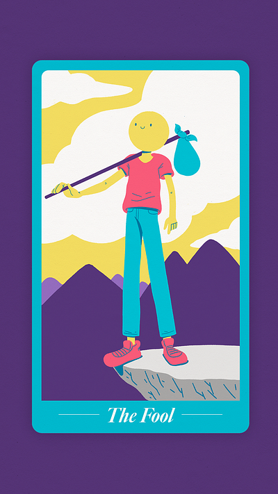 The Fool blue bold card design dumb flat fool foolish graphic graphic design illustration magenta procreate purple silly tarot tarot deck the fool yellow