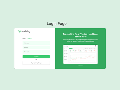 Tradelog Login Signup Pages dashboard green login page signup ui