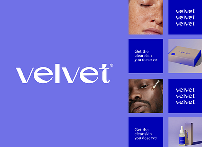 Velvet Brand Identity Design acne beauty blue box branding design graphic design icon logo logotype mark package packaging serum skincare social typography wordmark