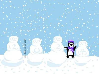2024 Snow Penguins 2024 blue happy new year holidays humor illustration penguin seasons snowmen white winter