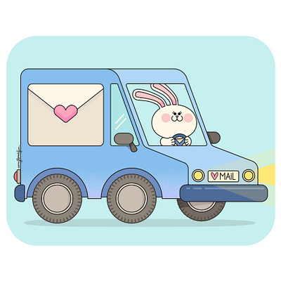 Love mail bunny 2d amor animal bunny car character children design drawing hearth illustration ilustracion kawaii letter love mail transportation valentines valentines day vector